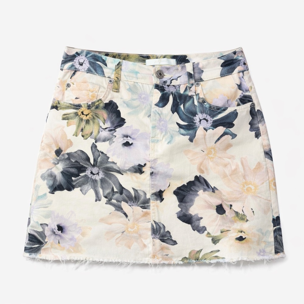 7 for All Mankind Watercolor Floral Print Women's Skirt with raw hem (067)